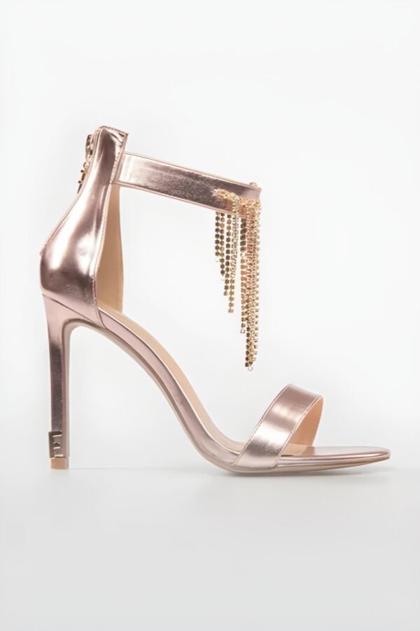 SANDÁLIAS ROSÉ GOLD COM FRANJAS DOURADAS FRACOMINA