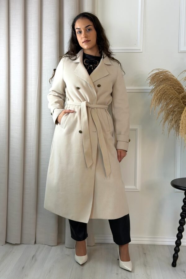 CASACO COMPRIDO BEGE COM CINTO