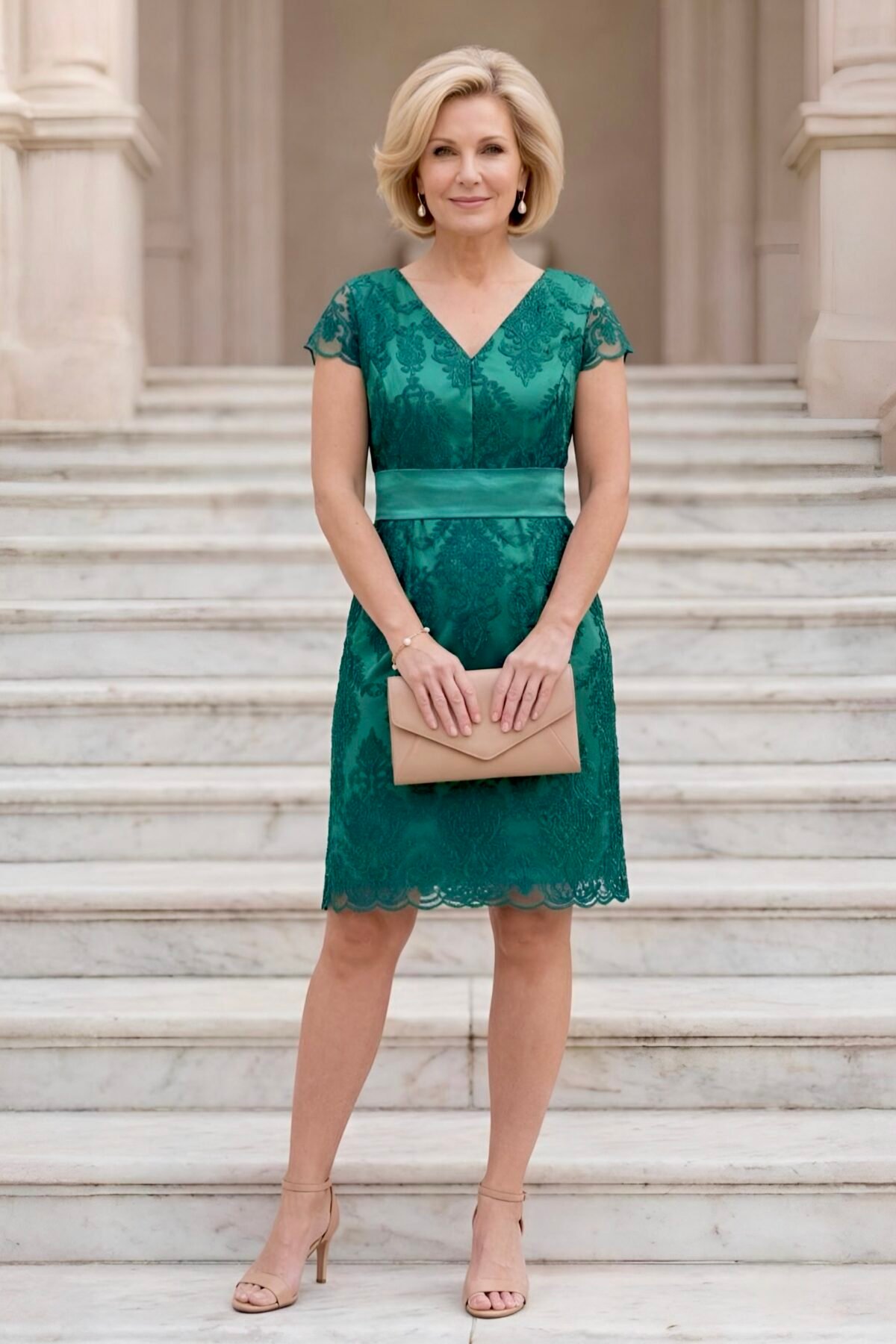 Vestido verde renda cerimónia elegante