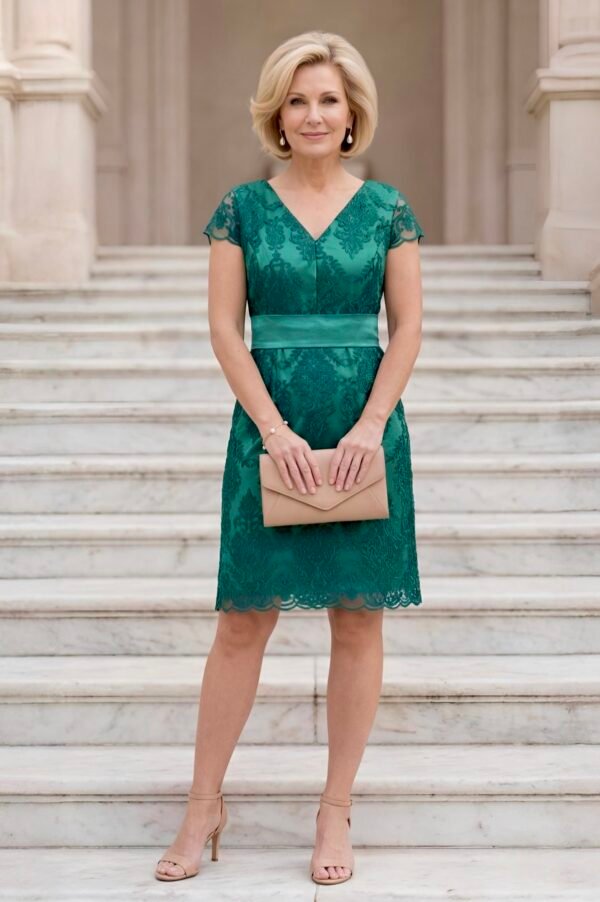 Vestido verde renda cerimónia elegante